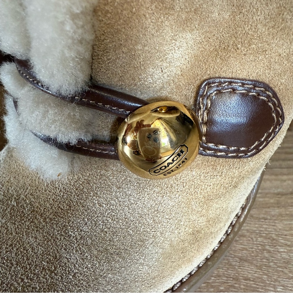 Coach Tan Suede Boots with Gold Detail